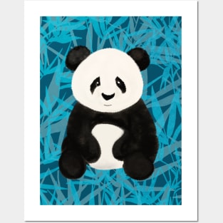 Panda Bear with a Blue Background Posters and Art